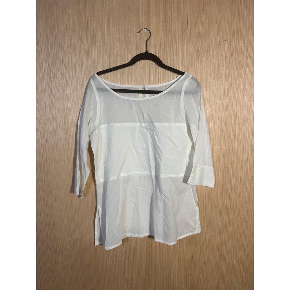 Gretchen Scott White Cotton 3/4 Sleeve Tunic Top Keyhole Back Size L
FLAW